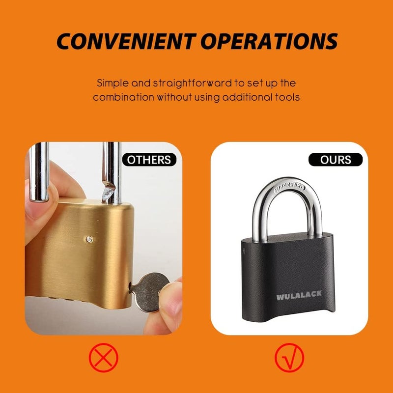 WULALACK Outdoor Combination Lock, Heavy Duty Weatherproof Pad Locks with Code, Resettable Padlock Combination for Sheds Fence, Gate Hasps, Storage Unit - Image 5